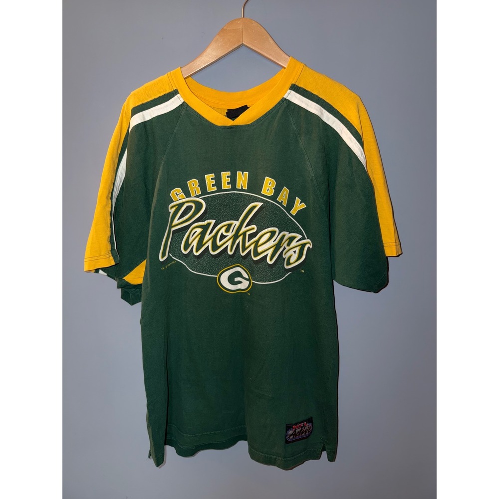 Vintage 1997 Green Bay Packers NFL Active T-Shirt Green Gold Mens Medium Raglan